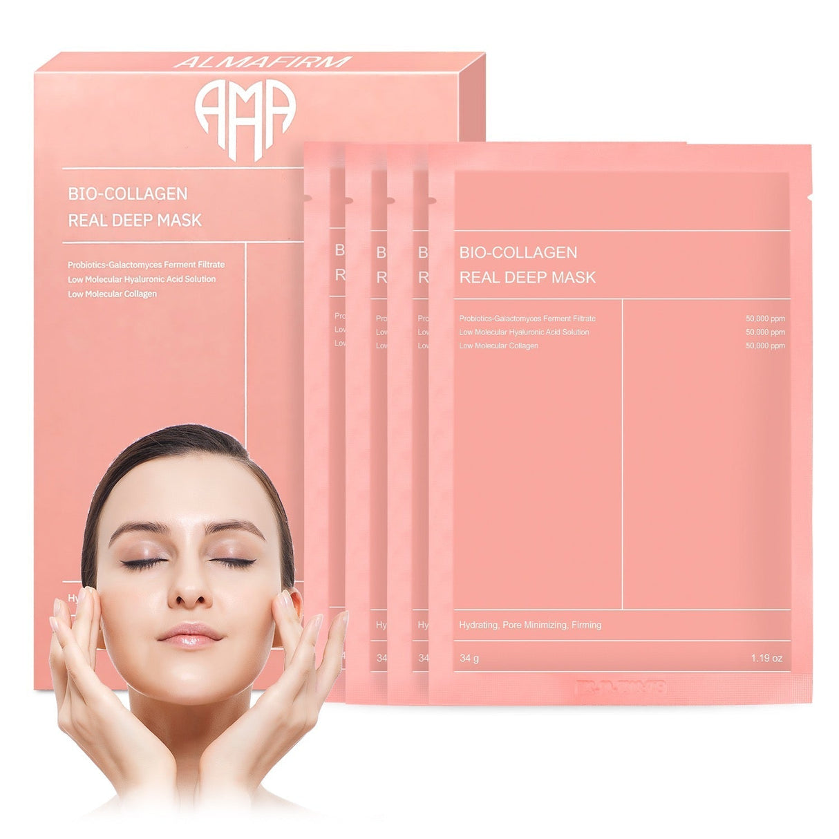 Korean Face Mask with Bio-Collagen, Hyaluronic Acid, Ceramides and Peptides – 1 box (4 pieces)