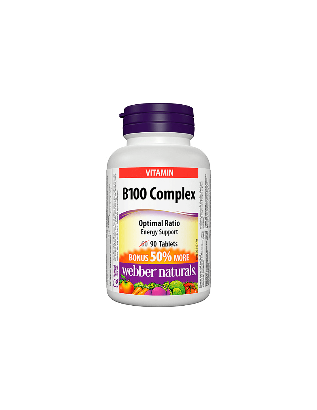 Kardiovaskulární zdraví, energie, mozková aktivita - komplex vitamínu B100, 90 tabletů