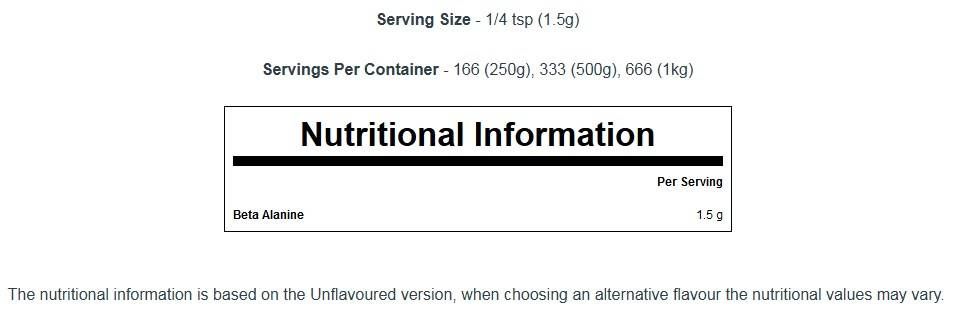 100% Beta Alanine Aminosaier - 250 Gramm