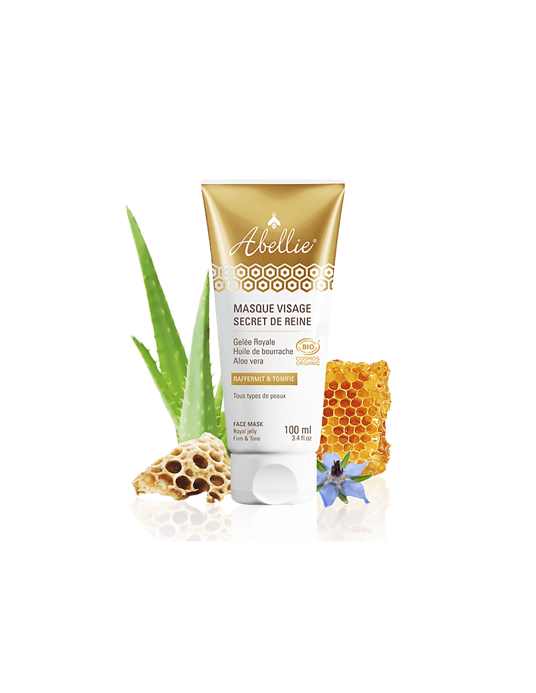 Máscara facial con gelatina real, aceite de borraza y aloe vera, 100 ml