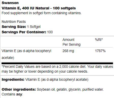 Vitamin E 400 IU Natural 100 Gel capsules