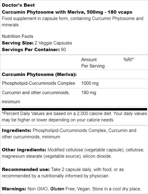 BEST Curcumin Phytosome 500 mg / with Meriva - 180 capsules