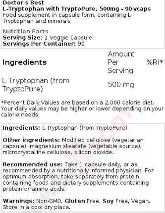 L-tryptophan 500 mg | Met tryptopure - 90 capsules