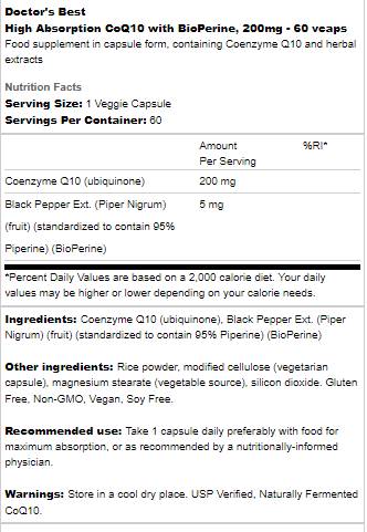 BEST CoQ10 with Bioperine 200 mg - 180 capsules