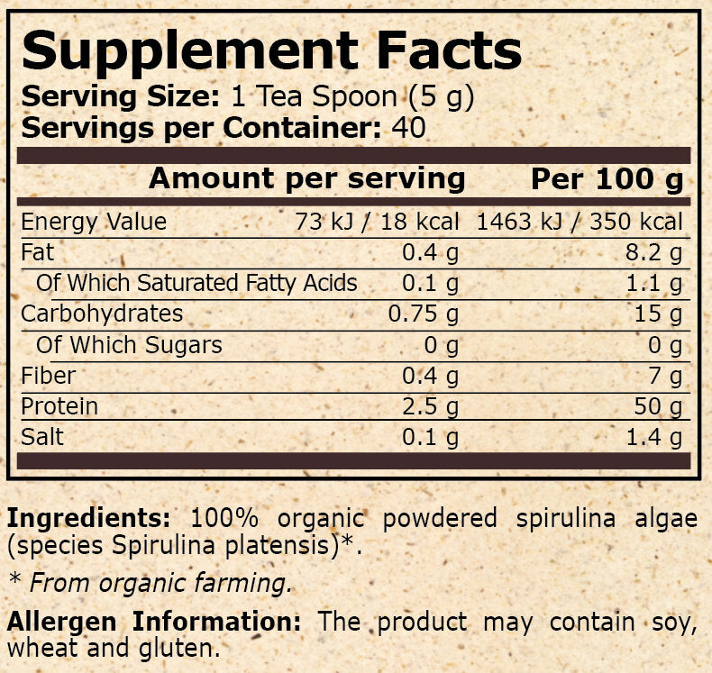 Pure Nutrition - ORGANIC SPIRULINA - 200 g - Nutra Best Europe