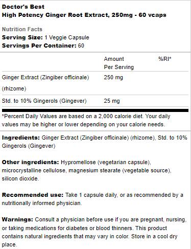 BEST Ginger Root Extract 250 mg | High Potency - 60 capsules