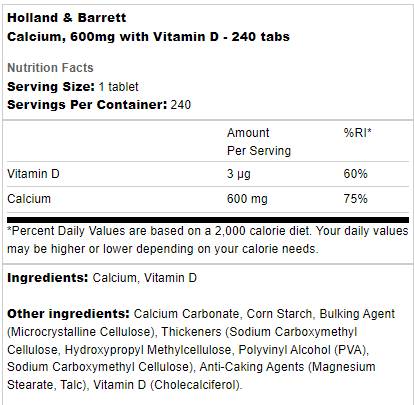 Calcium 600 mg + Vitamin D - 240 Tablets