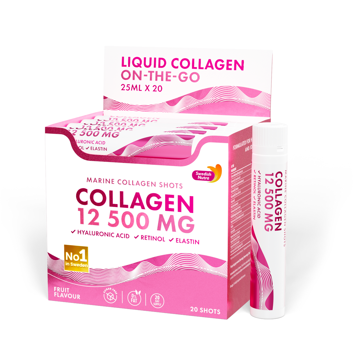 Fish Collagen 12,500 mg with Retinol, Elastin and Hyaluronic Acid - 20 x 25 ml