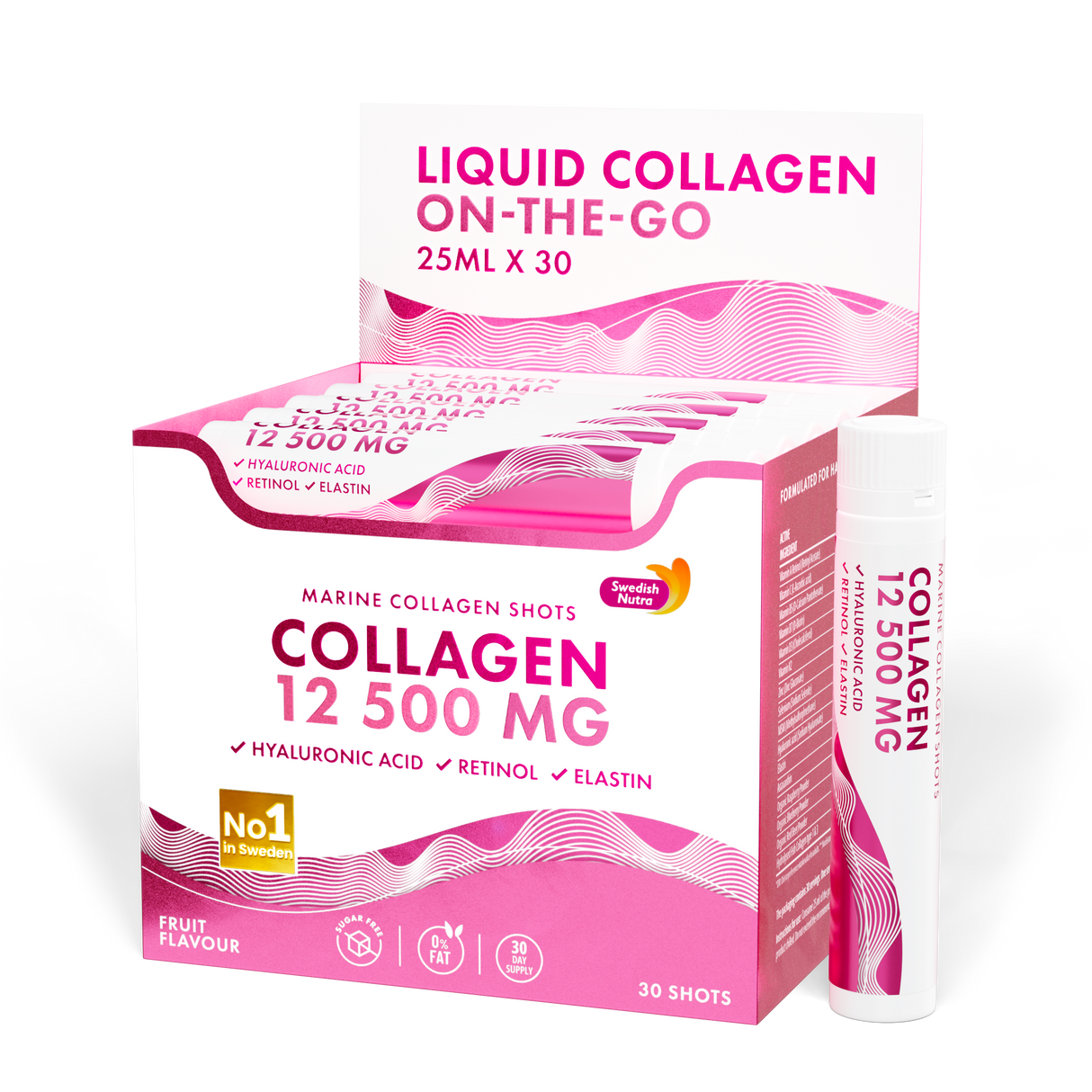 Fish Collagen 12,500 mg with Retinol, Elastin and Hyaluronic Acid - 30 x 25 ml