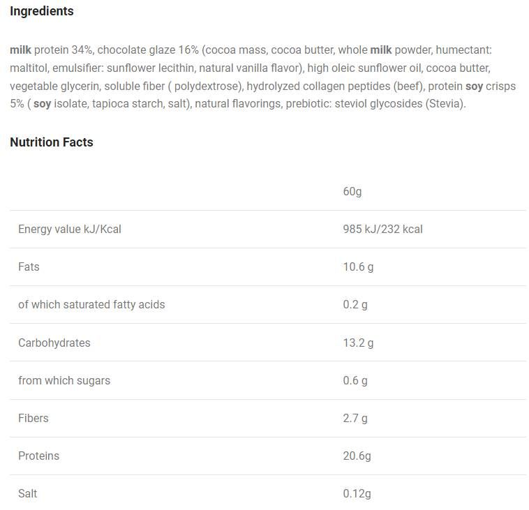 Barras de proteínas bajas en carbohidratos | Keto Friendly Stracciatella - 12 x 60 gramos
