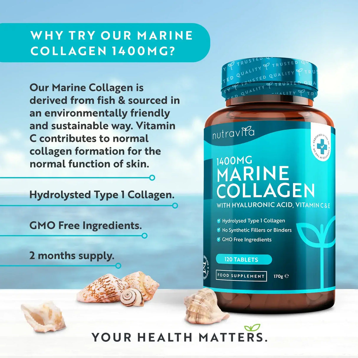Fish Collagen 1400 mg with Hyaluronic Acid 100 mg 120 tablets