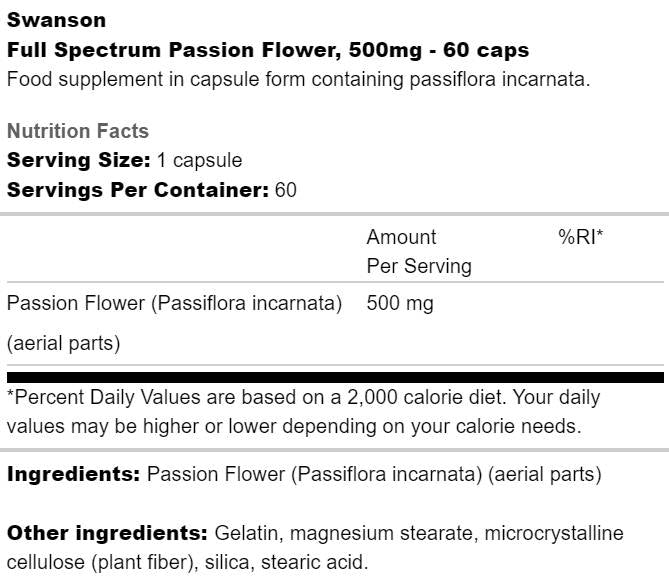 Full Spectrum Passion Flower 500 mg 60 capsules