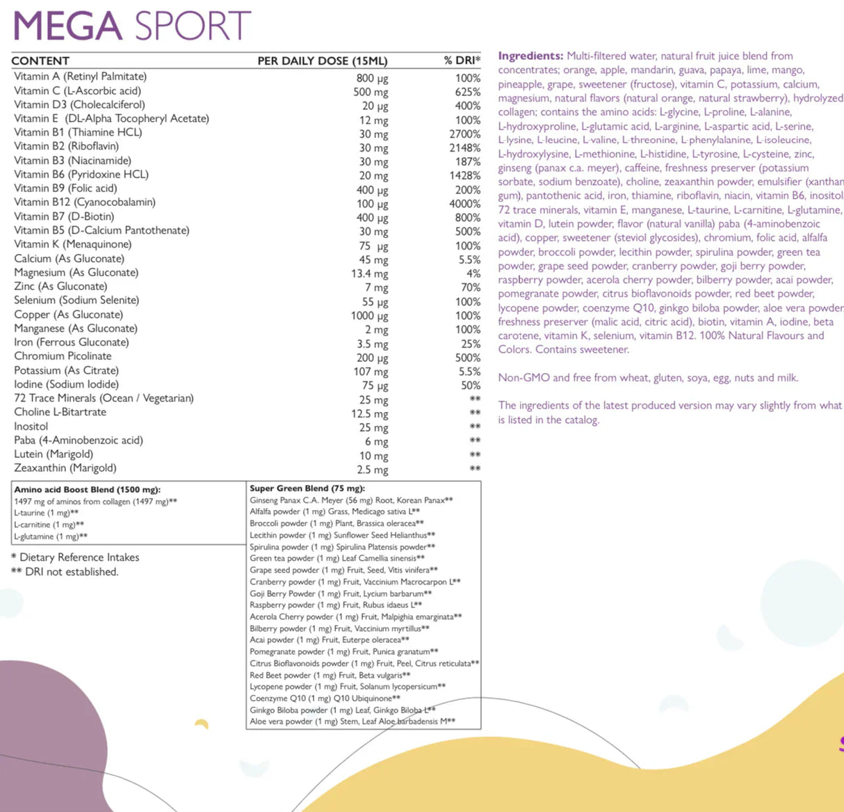 Mega Sport - Vitaminas + Minerales + Colágeno 1497 mg /500 ml /