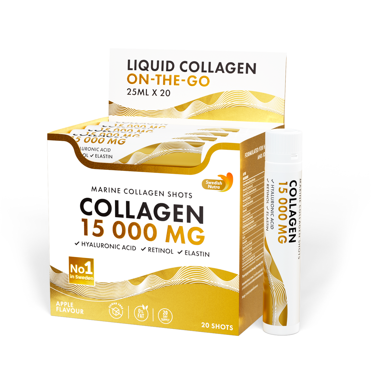 Rybí kolagen 15 000 mg s kyselinou retinolu, elastinem a hyaluronovou - 20 x 25 ml