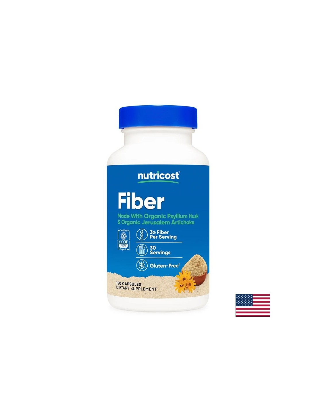 Husk + Jerusalén Altokoke (manzana de la tierra) - Comodidad intestinal y fibra para una buena digestión, 150 cápsulas