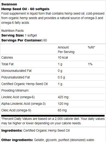 Hemp Seed Oil 1000 mg 60 Gel capsules