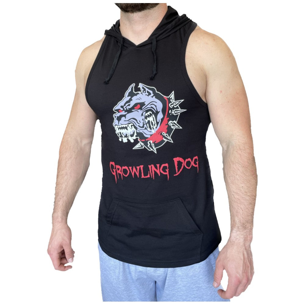 Tank Top Growling Dog with Hoodie - Black / Tank Top Growling Dog with Hoodie - Black