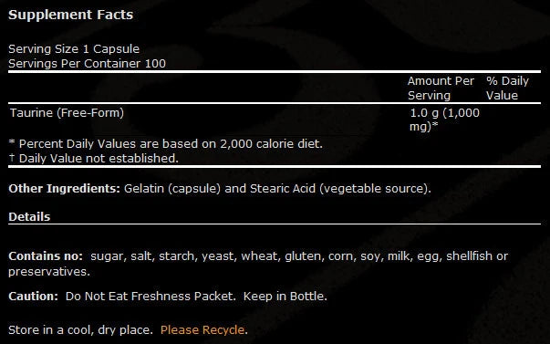 Taurin 1000 mg / dvojitá síla - 100 tobolek