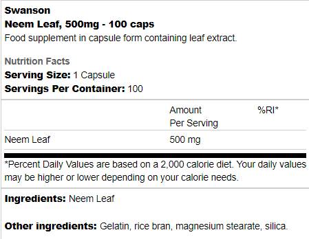Neem Leaf 500 mg 100 capsules