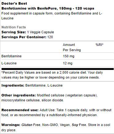 BEST Benfotiamine 150 mg | BenfoPure - 120 capsules