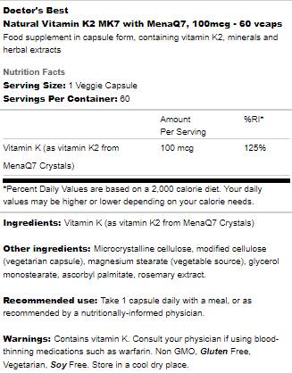 BEST Natural Vitamin K2 MK-7 100 mcg - 60 capsules