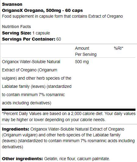 OriganoX Oregano 500 mg 60 capsules