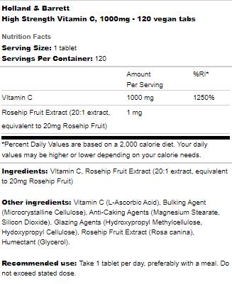 High Strength Vitamin C 1000 mg - 120 Tablets