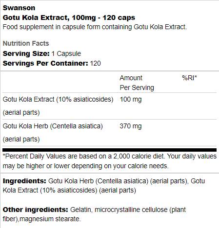 Gotu Kola Extract 100 mg 120 capsules