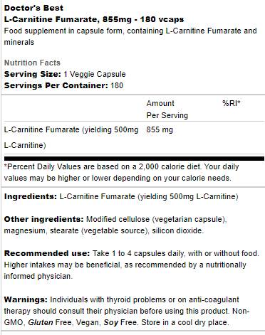 BEST L-Carnitine Fumarate 855 mg - 60 capsules