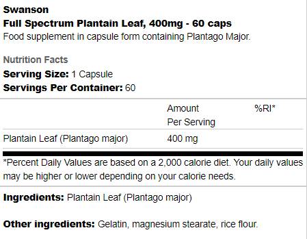 Full Spectrum Plantain Leaf 400 mg 60 capsules