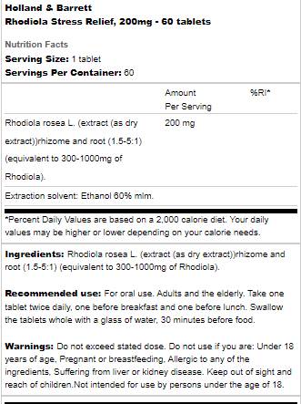 Rodiola Alívio de estresse 200 mg - 60 comprimidos