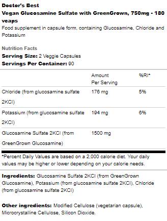 Vegan Glucosamine Sulfate 750 mg | With GreenGrown - 180 capsules