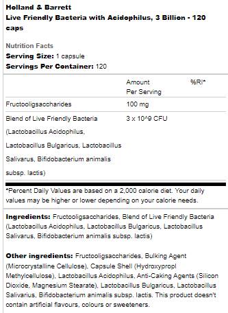 Live vriendelijke bacteriën | Met Acidophilus 3 miljard - 120 capsules
