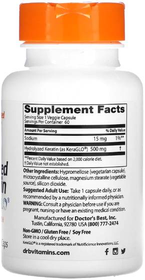 Hydrolyzed Keratin 500 mg | with KeraGLO® - 60 capsules