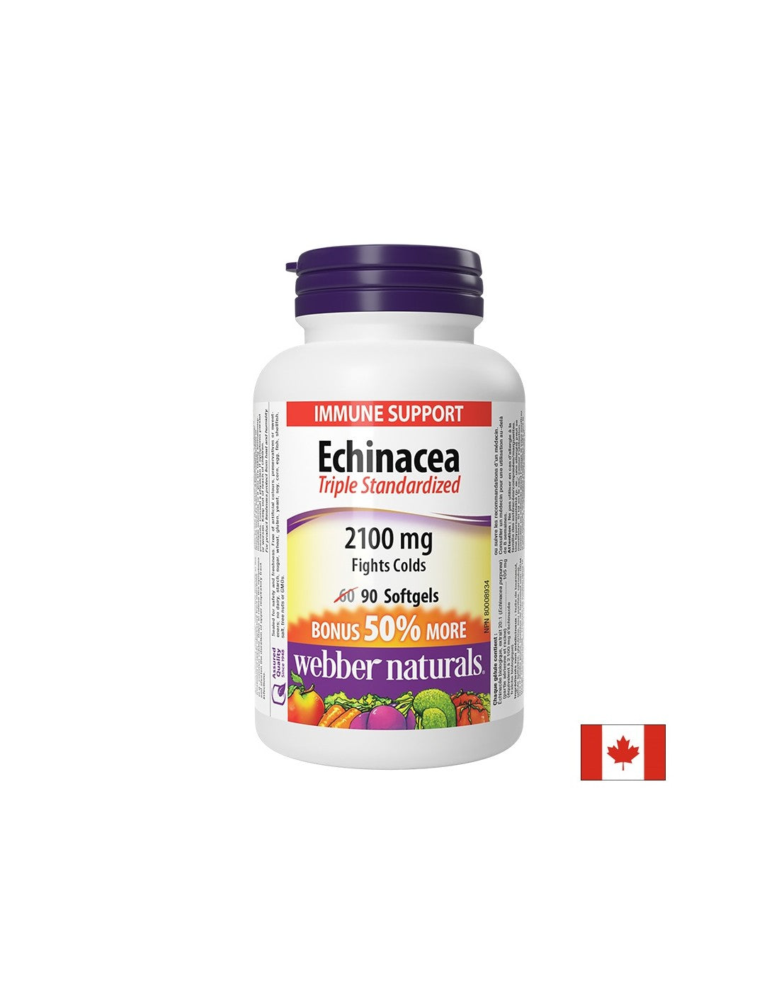 Imunitetas - Echinacea (trigubas standartizuotas ekstraktas) 2100 mg, 90 minkštųjų dangų kapsulės