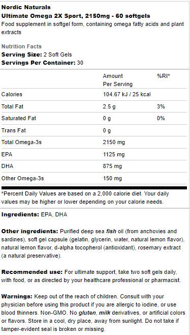Ultimate Omega 2X Sport - 60 Softgels
