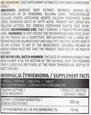Berberine 500 mg / 90 Tabs OSTROVIT PHARMA - Feel You