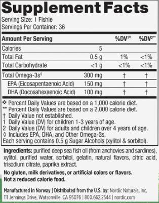 Cero azúcar omega -3 peces 300 mg - 36 cápsulas de gel masticables