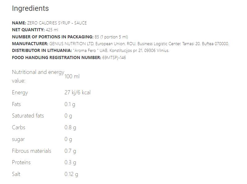 Null Kalorien Sirop - 425 ml