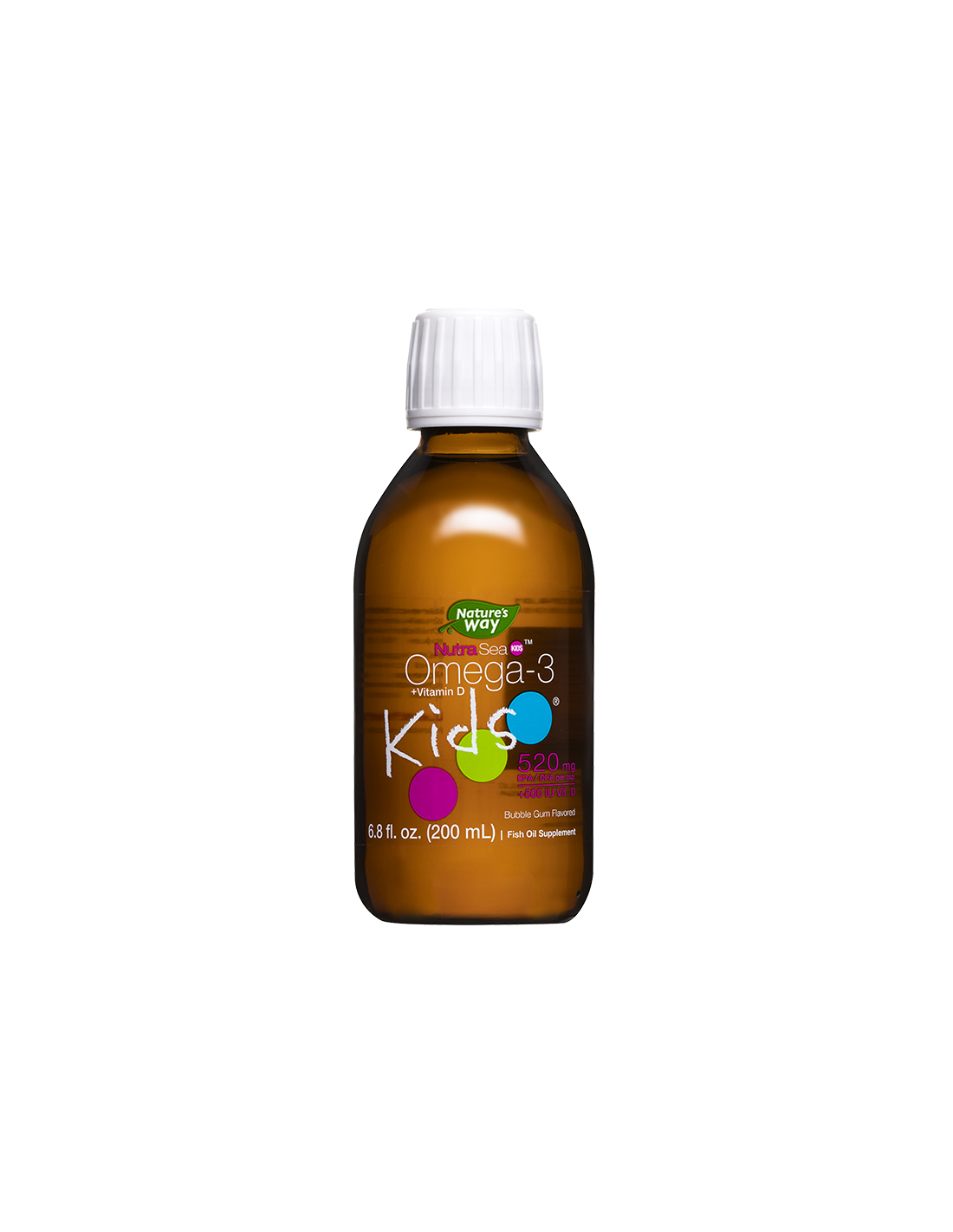 Omega -3 + vitaminas D3 vaikams - „Nutrasea“ vaikams - labai normali skysta formulė, 200 ml, su kramtomosios gumos skoniu