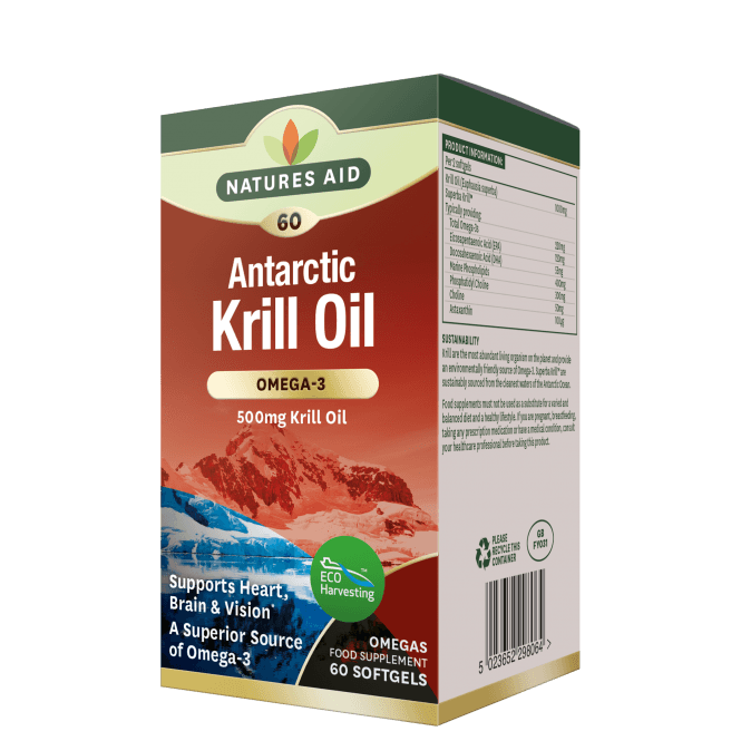 Omega 3 oil from Antarctic Krill (Antarctic Krill Oil Superba) 500mg 60 soft capsules NaturesAid