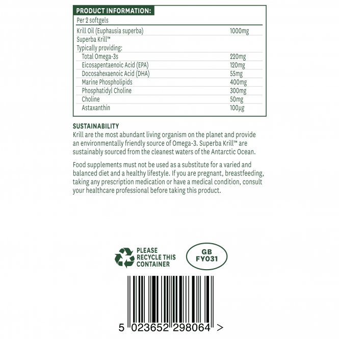 Omega 3 oil from Antarctic Krill (Antarctic Krill Oil Superba) 500mg 60 soft capsules NaturesAid