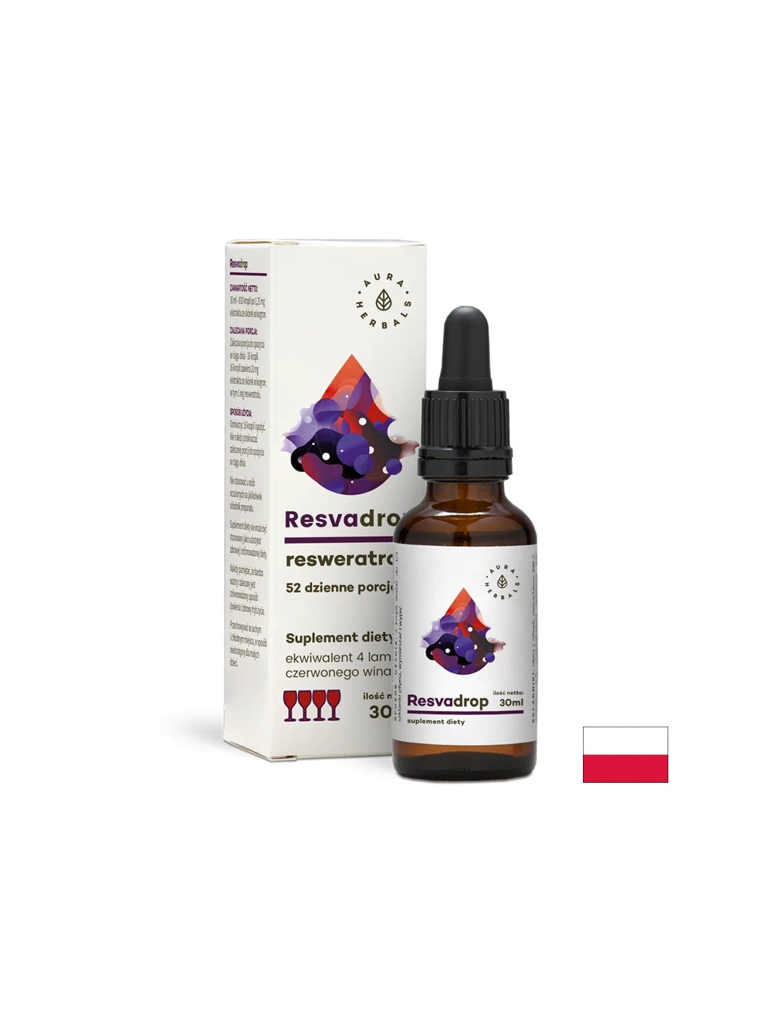 An Ënnerstëtzung vu Bluttgefässer an Häerz - Reservolrol, 30 ml Drëpsen vun Aura Kraider
