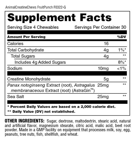 Animal Creatine Chews | S Astragin® - 120 žvýkací tablety