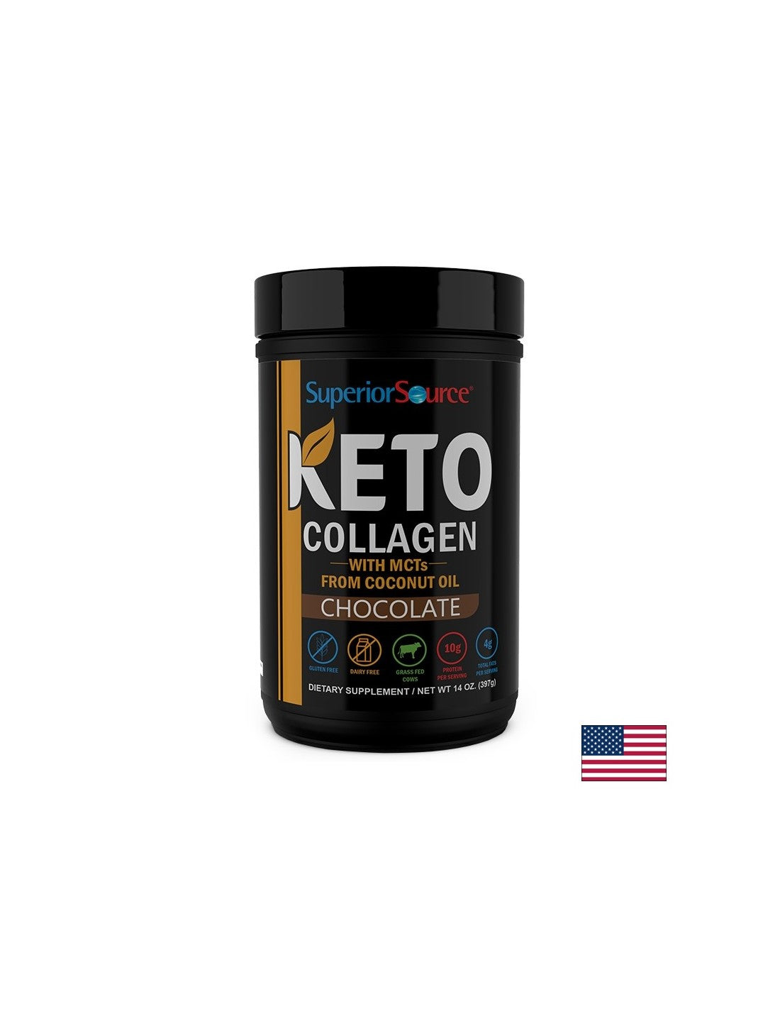 Colágeno ceto + aceite de coco triglicéridos de cadena media - sabor a chocolate, 397 g de polvo