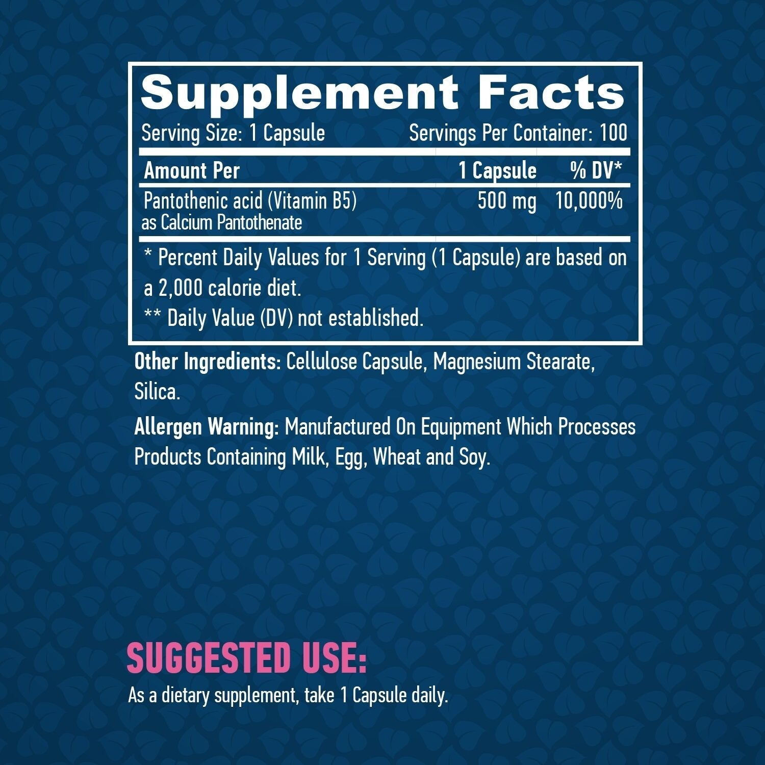 Pantothenic Acid 500 mg / 100 Vcaps - Feel You