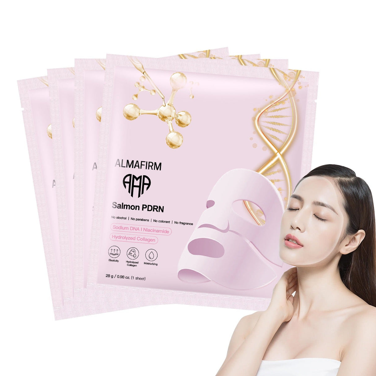 Korean face mask with salmon DNA, peptides, collagen, panthenol and niacinamide - 4 pieces in a box