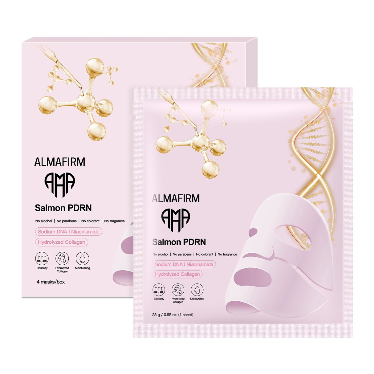 Korean face mask with salmon DNA, peptides, collagen, panthenol and niacinamide - 4 pieces in a box