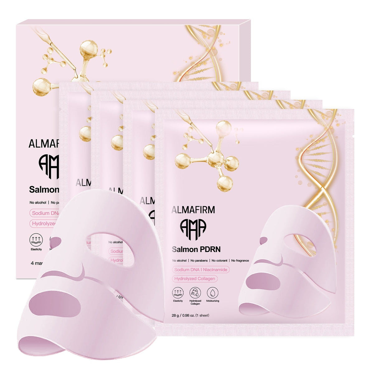 Korean face mask with salmon DNA, peptides, collagen, panthenol and niacinamide - 4 pieces in a box