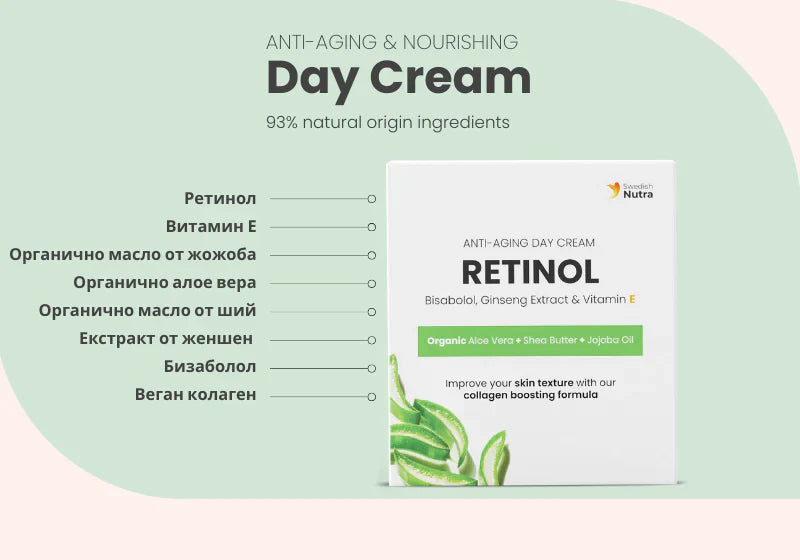 Dienos kremas su retinoliu, hialuronu ir kolagenu 50 ml švediško Nutros